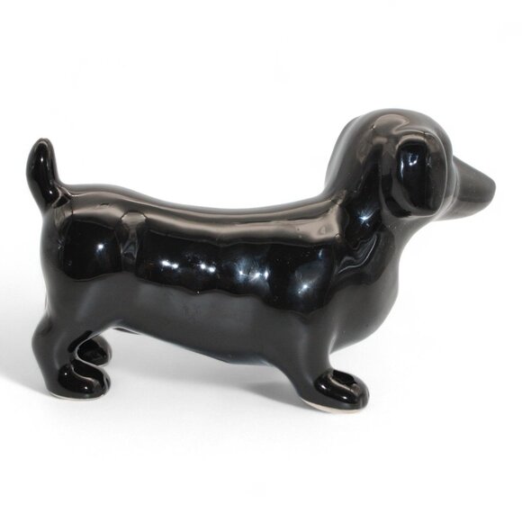 Black Ceramic Dachshund Figurine With Chip On Tail Glossy Finish 6" Long Dog Dec - Picture 4 of 10